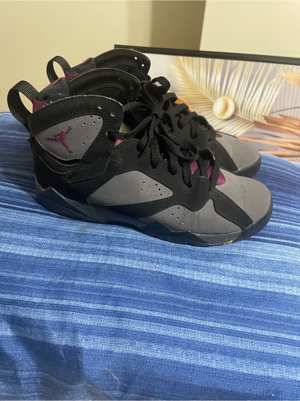 Jordan  Black and Gray High-Top Sneakers with Maroon Accents